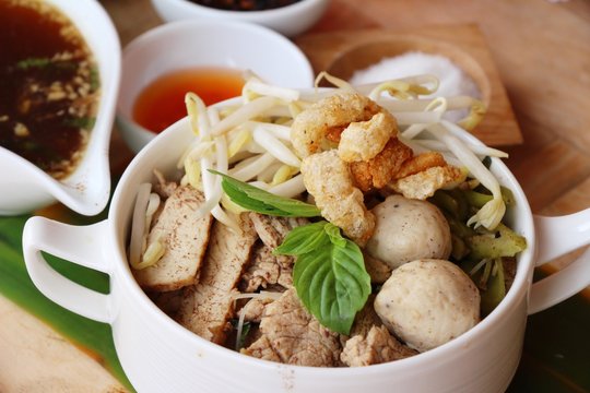 Pork noodle with vegetable and soup delicious