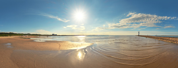 Panoramic image of a seaside by lighthouse in Swinoujscie, Poland