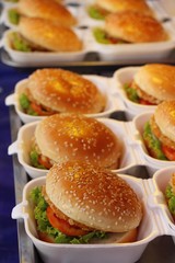 Pork hamburgers with vegetables at street food