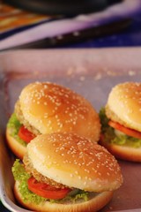 Pork hamburgers with vegetables at street food