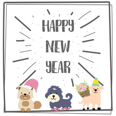 Happy new year greeting card with dog and flower