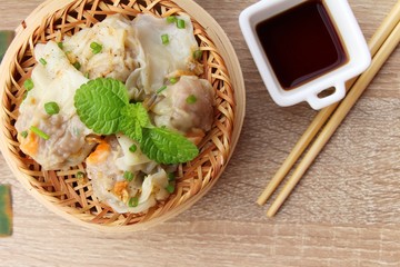 Chinese steamed dumpling with sauce is delicious