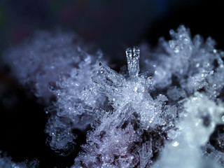 White Ice crystals in th dark background.