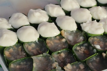 Pudding with coconut cream topping is delicious