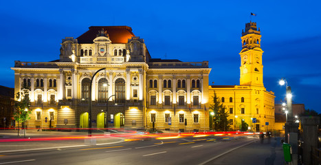 Fototapeta na wymiar Illuminated Oradea city hall