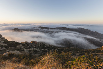 Morning fog in the Santa Susana Pass between Los Angeles and Ventura Counties in Southern California.  View shot from Rocky Peak Park.  