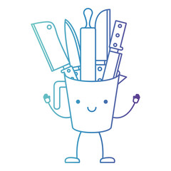 container with knives cartoon in degraded blue color contour