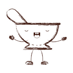 kitchen bowl with spoon cartoon in brown blurred silhouette