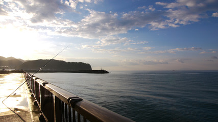 Obraz premium 海上デッキの夜明け