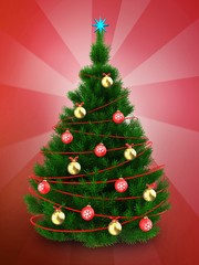 3d dark green Christmas tree over red