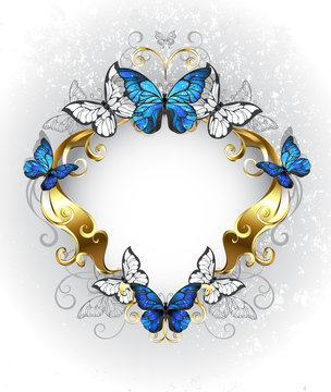 Jewelry banner with blue butterflies morpho