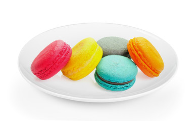 macaroon in a plate on white background