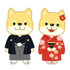 犬　着物　イラスト