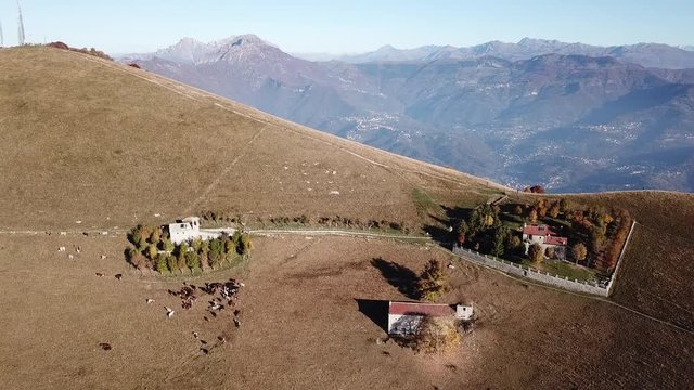 Drone aerial landscape at Linzone mountain, province of Bergamo during autumn season
