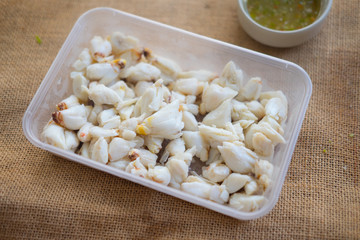 Steamed crab meat serve with seafood sauce