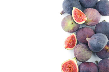 Ripe and sweet figs on white background