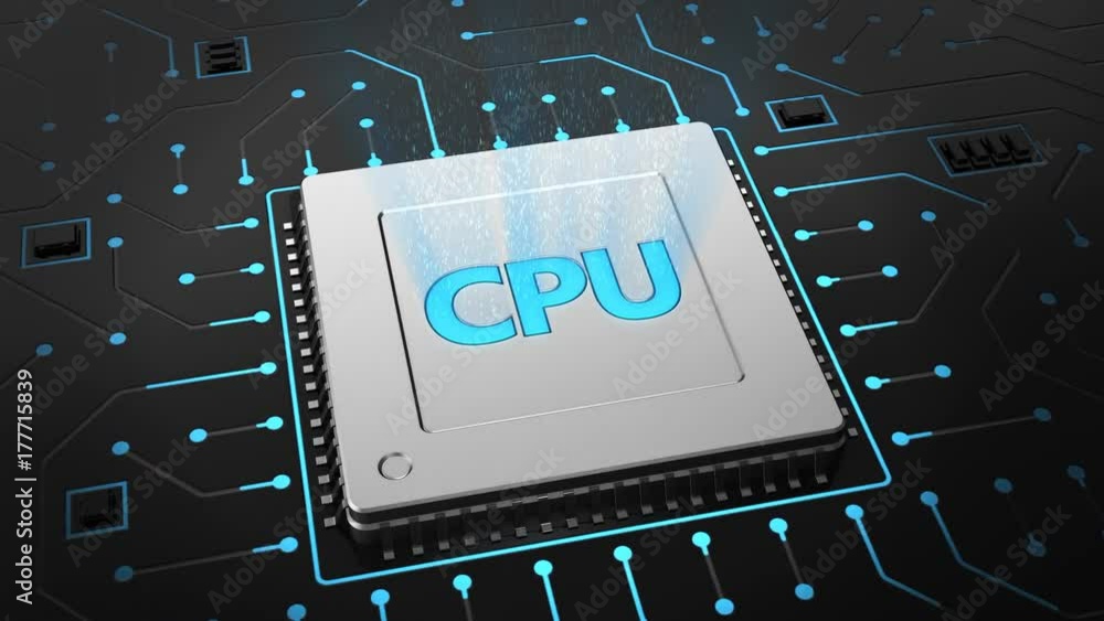 Poster 3d render cpu chip on black circuit board. technology background computer circuit board chip cpu cor