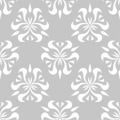 White floral seamless pattern on gray background