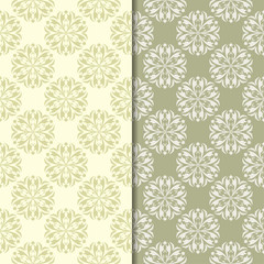 Olive green floral designs. Set of seamless patterns