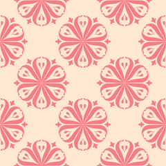 Red floral seamless pattern on beige background