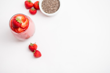 Strawberry Fruit Smoothie layered with Chia Pudding