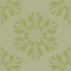 Olive green floral design. Seamless pattern