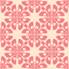 Red floral seamless pattern on beige background