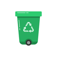 Green recycle bin icon in flat style.