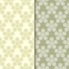 Fototapeta na wymiar Olive green floral backgrounds. Set of seamless patterns
