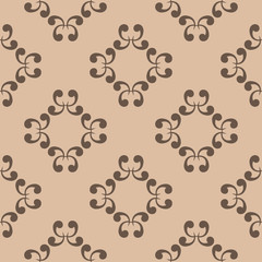 Seamless beige pattern with brown wallpaper ornaments