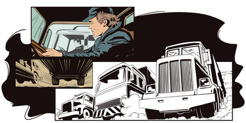 Stock illustration. Man looks into cab of truck.