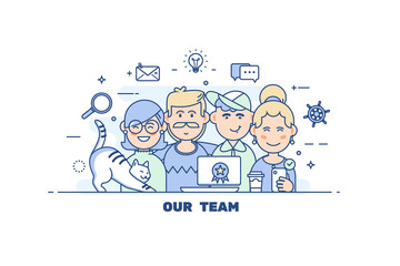 Business people teamwork.Flat line design style modern vector illustration concep.