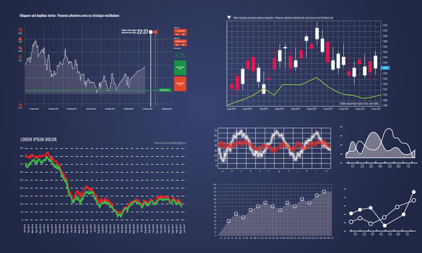 Thin line vector graphs, charts and diagrams with flat elements for your business presentation illustration