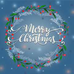 Merry Christmas winter wreath vector illustration.
