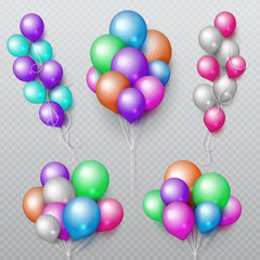 Color party flying balloons bunches isolated vector set