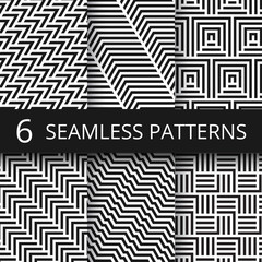 Striped geometric vector seamless patterns set. Kinetic art endless wallpapers