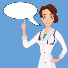 Female Doctor. Woman Doctor Talking speech bubble