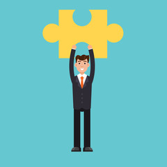 Businessman holding puzzle. Problem and solution concept. Vector illustration in flat style