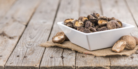 Dried Shiitake mushrooms close-up shot, selective focus