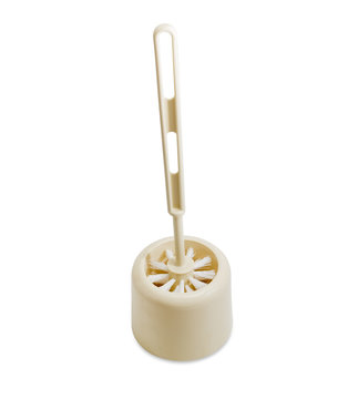 Typical plastic toilet brush in a holder