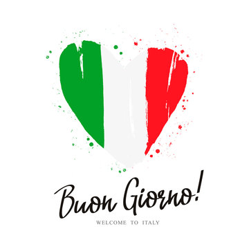 Buon Giorno. Flag of Italy in the form of a big heart