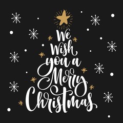 We wish you a Merry Christmas Calligraphy text for greeting cards.