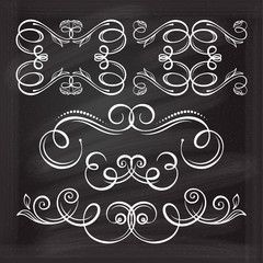 Vector calligraphic design elements on the chalkboard.