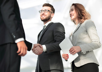 Successful business people handshake greeting deal concept