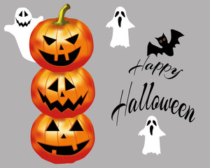 Halloween party invitation with scary pumpkins and a full moon