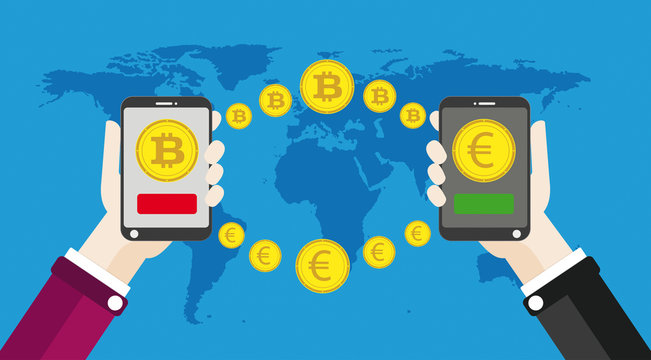 Hand Smartphone Bitcoins Euro Click World Payment