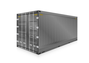 Cargo container vector isolated on white background. Metal box or equipment for storage at dock, port, warehouse. Freight transport by ship, crane, trailer truck for shipping, import export business.
