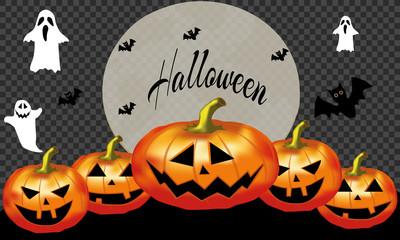 Halloween party invitation with scary pumpkins and a full moon