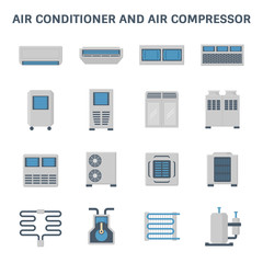 Vector icon of air conditioner and air compressor part of hvac system.