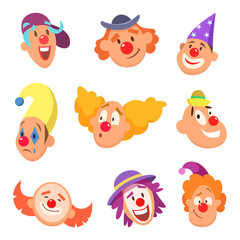 Avatar set of funny clowns with different emotions